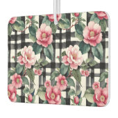 Schwarz-Weiß-Kariert mit grün-rosa Kamelien Autolufterfrischer (Links)