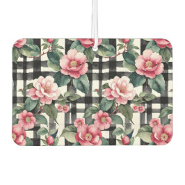 Schwarz-Weiß-Kariert mit grün-rosa Kamelien Autolufterfrischer
