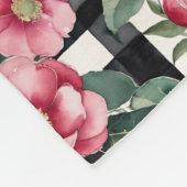Schwarz-Weiß-Kariert mit grün-rosa Kamelien Fleecedecke (Ecke)