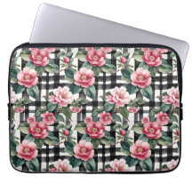 Schwarz-Weiß-Kariert mit grün-rosa Kamelien