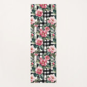 Schwarz-Weiß-Kariert mit grün-rosa Kamelien Yogamatte (Vorderseite)