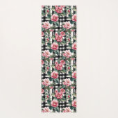 Schwarz-Weiß-Kariert mit grün-rosa Kamelien Yogamatte (Rückseite)