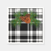Schwarz-Weiß-Kariert mit Kiefernkegeldetails Serviette (Vorderseite)
