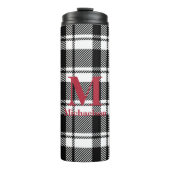 Schwarz-Weiß-Kariert mit Monogrammname Thermosbecher (Vorderseite)