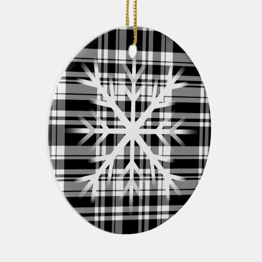 Schwarz-Weiß-Kariert mit Schneeflocken Keramik Ornament (Rechts)