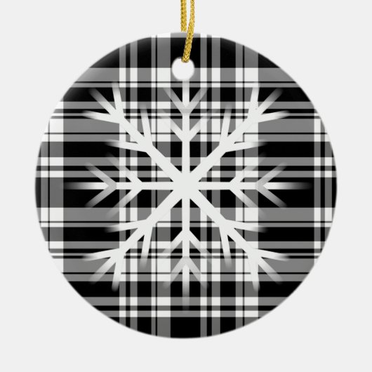 Schwarz-Weiß-Kariert mit Schneeflocken Keramik Ornament (Vorne)