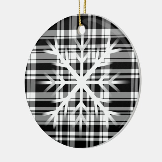Schwarz-Weiß-Kariert mit Schneeflocken Keramik Ornament (Links)
