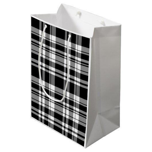 Schwarz-Weiß-Kariert Mittlere Geschenktüte (Vorderseite Schrägansicht)