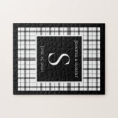 Schwarz-Weiß-Kariert-Monogramm-Hochzeit Puzzle (Horizontal)