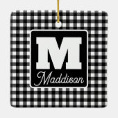 Schwarz/Weiß Kariert Monogramm Name Weihnachten Keramikornament (Rückseite)