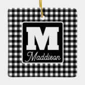 Schwarz/Weiß Kariert Monogramm Name Weihnachten Keramikornament (Vorderseite)