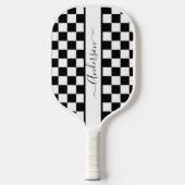Schwarz + Weiß kariert monogrammiertes Muster Pickleball Schläger (Vorderseite)