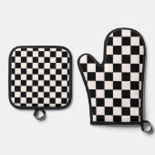 Schwarz-weiß kariert ofenhandschuh & Topflappen-Set (Vorderseite)
