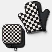 Schwarz-weiß kariert ofenhandschuh & Topflappen-Set (Vorderseite/Rückseite)