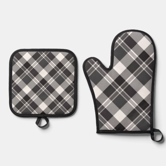 Schwarz-Weiß-Kariert Ofenhandschuh & Topflappen-Set (Vorderseite)