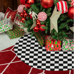 Schwarz-Weiß kariert Polyester Weihnachtsbaumdecke
