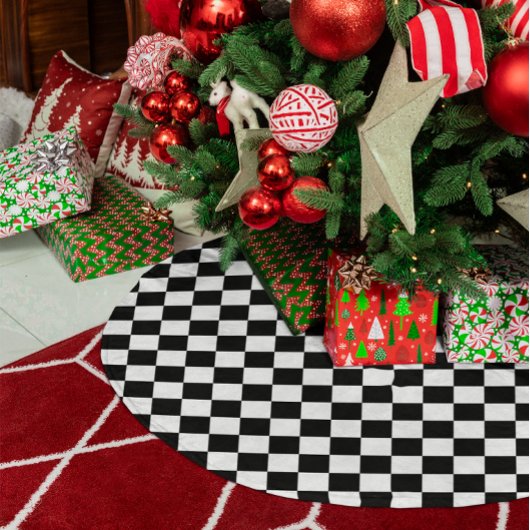 Schwarz-Weiß kariert Polyester Weihnachtsbaumdecke