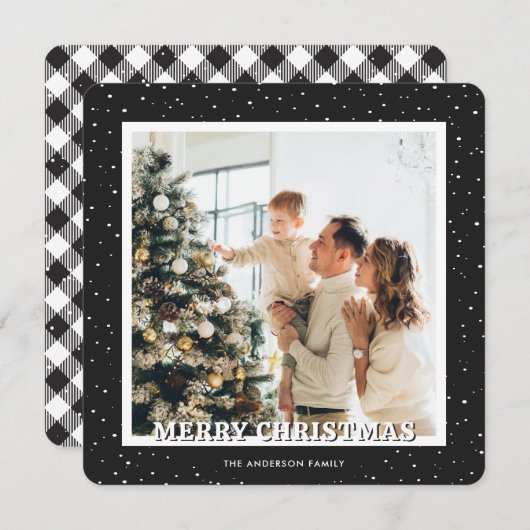 Schwarz-Weiß-Kariert-Schnee-Foto Frohe Weihnachten (Vorne/Hinten)