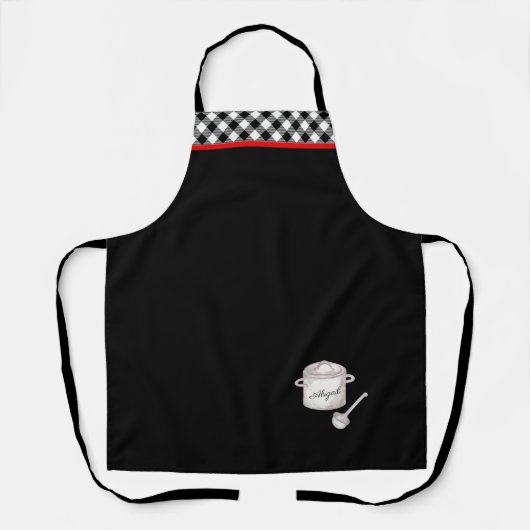 Schwarz-Weiß-Kariert-Trimm-Koch Personalisiert Schürze (Vorderseite)