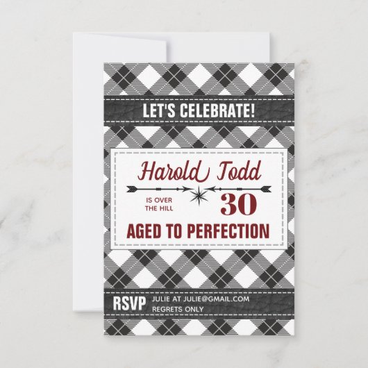 Schwarz-Weiß-Kariert über dem Hügel Einladung (Vorderseite)