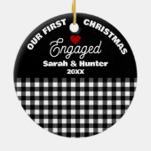 Schwarz/Weiß Kariert Unser 1. Weihnachtsfest Verlo Keramik Ornament (Hinten)