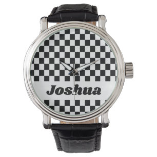 Schwarz-weiß karierte Flagge Armbanduhr