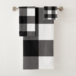 Schwarz-weiß karierte Quadrate Buffalo Plaid Badhandtuch Set