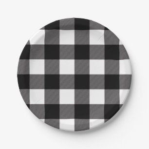 Schwarz-weiß karierte Quadrate Buffalo Plaid Pappteller