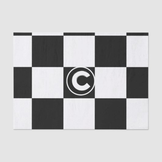 Schwarz-weiß karierte Quadrate Monogramm Initiale Seidenpapier (Vorderseite)