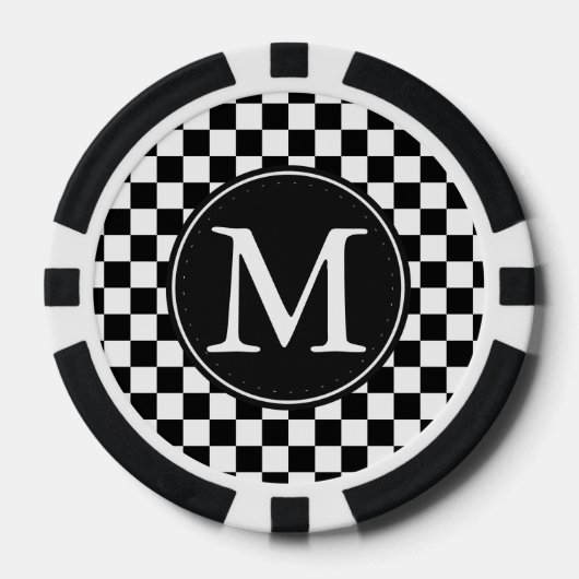 Schwarz-weiß karierte Quadrate Monogramm Pokerchips (Vorderseite)