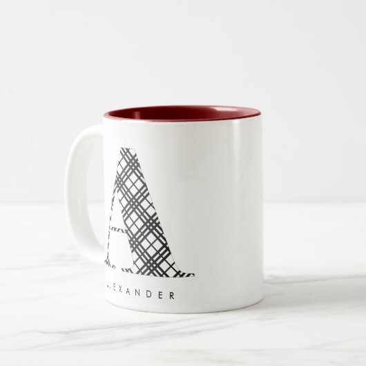 Schwarz-Weiß-Karierter Buchstabe A Zweifarbige Tasse (Vorderseite Links)