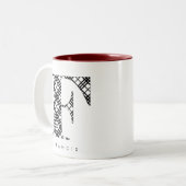 Schwarz-Weiß-Karierter Buchstabe F Zweifarbige Tasse (Vorderseite Links)