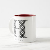 Schwarz-Weiß-Karierter Buchstabe H Zweifarbige Tasse (Vorderseite Links)