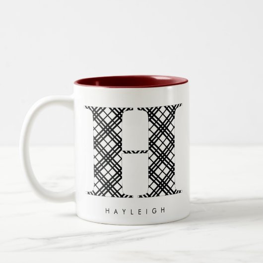 Schwarz-Weiß-Karierter Buchstabe H Zweifarbige Tasse (Links)
