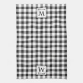 Schwarz-weiß karierter Büffel-Check-Monogramm-Weih Geschirrtuch (Vertikal)