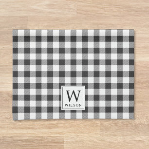 Schwarz-weiß karierter Büffel-Check-Monogramm-Weih Geschirrtuch