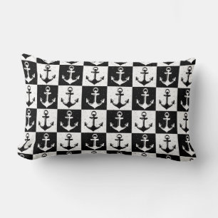 Schwarz-weiß kariertes Anker-Muster-Design Lendenkissen