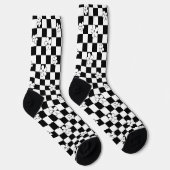 Schwarz-weiß kariertes Blumenmuster Socken (Rechts)