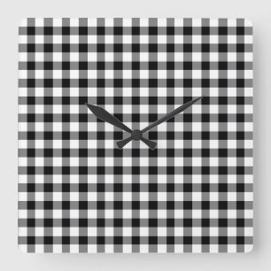 Schwarz-weiß kariertes Gingham-Muster Quadratische Wanduhr