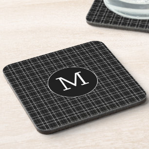 Schwarz-weiß kariertes Monogramm Getränkeuntersetzer