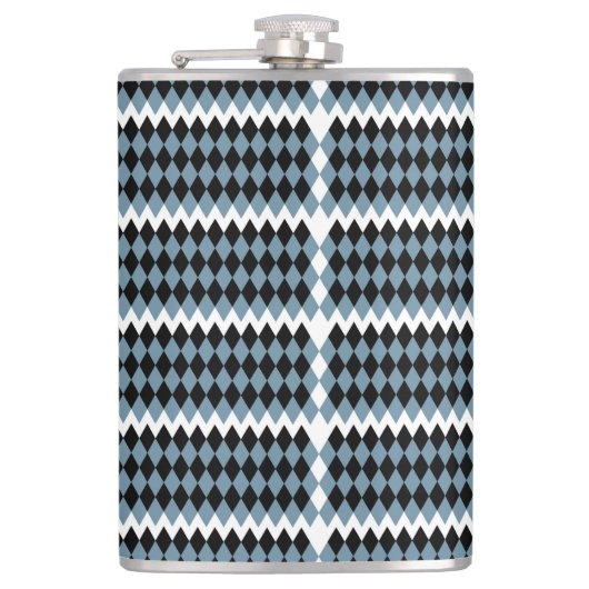 schwarz-weiß kariertes Muster mit weißem b Flachmann (Vorderseite)