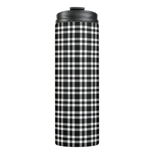 Schwarz-weiß kariertes Muster Thermosbecher (Vorderseite)