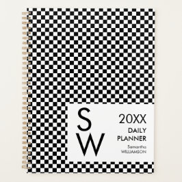 Schwarz-Weiß kariertes personalisiertes Monogramm Planer