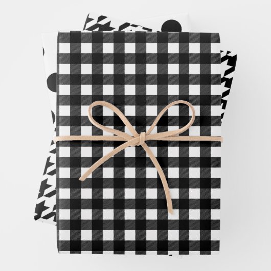 Schwarz-weiß Kariertes Polka Dot Hahnentrittmuster Geschenkpapier Set (Beispiel)
