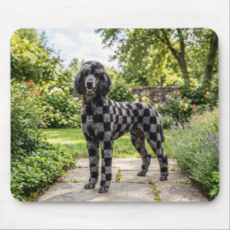 Schwarz-weiß kariertes Pudel-Muster Mousepad