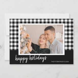 Schwarz-weiß kariertes Weihnachts-Fotogrußkarten Feiertagskarte
