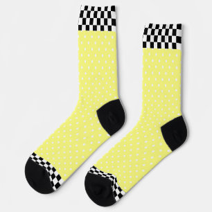 Schwarz + Weiß Karo Besatz Gelb Socken