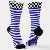 Schwarz + Weiß Karo Blauer Streifen Socken (Gewinkelt)