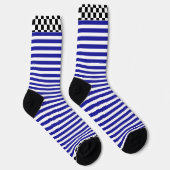 Schwarz + Weiß Karo Blauer Streifen Socken (Rechts)