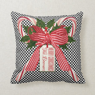 Schwarz-Weiß-Karo Candy Cane Kissen